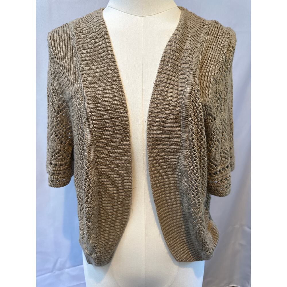 Carolyn Taylor Cropped Cardigan Sweater Camel Brown Size L